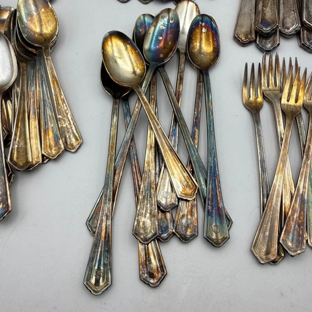 Victor S. Co. Silverplate Flatware 60pc Set Mix Silver Tarnish Art Deco Radisson